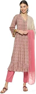 BIBA Women Viscose Gathered Printed Suit Set Price In India