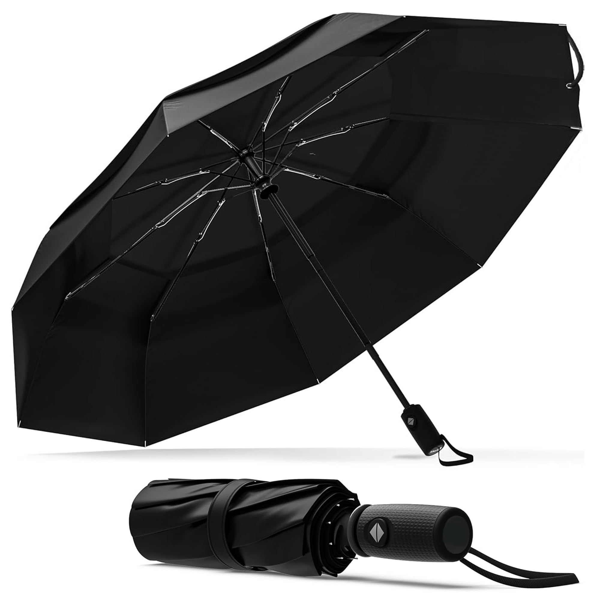 ATEK Windproof Travel Umbrella, Compact & Portable Umbrella for Rain, Easy Auto Open Close Waterproof Canopy, Strong Fiberglass Frame Fits Backpack