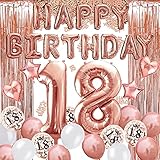 🎈[Paquete económico]- 18 años El juego de decoración de globos de cumpleaños de oro rosa incluye: 1 * Globos de lámina de oro rosa "HAPPY BIRTHDAY" + 1 *Número de globo de oro rosa "18"+ 2 * Globos de papel de corazón + 2 * Globos de papel de estrella + 2 * Cortina de oro rosa + 8 * Globos de látex de oro rosa + 8 * Globos de látex blanco + 8 * Globos de látex impresos con lentejuelas de oro rosa + 10 g de Confeti ("happy birthday" + "18 ") + 2 * cinta