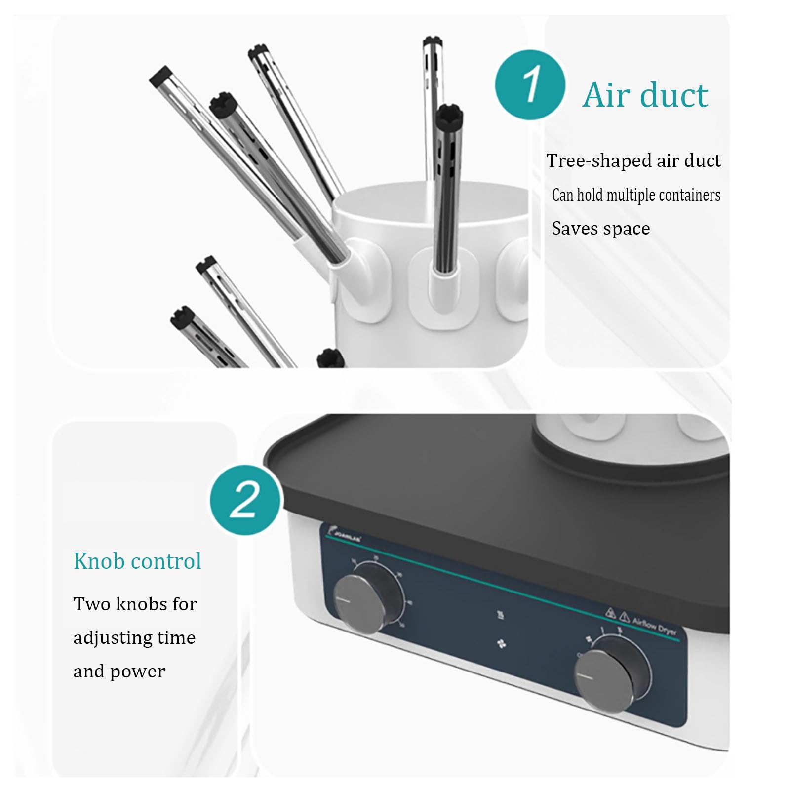 Estante de secado de laboratorio de acero inoxidable con soplado de aire de 3 velocidades y temporizador, protección contra sobrecalentamiento para un secado eficiente de cristalería en laboratorios