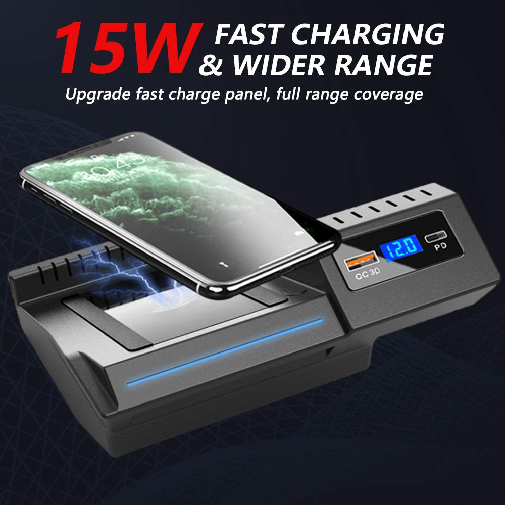 Cargador Inalámbrico Coche Auto para Mercedes-Benz C-Class GLC 2020 2019 2018 2017 2016 Consola Central Panel, 15W Carga Rápida Teléfono Cargador con QC3.0 USB y 18W PD para iPhone Samsung