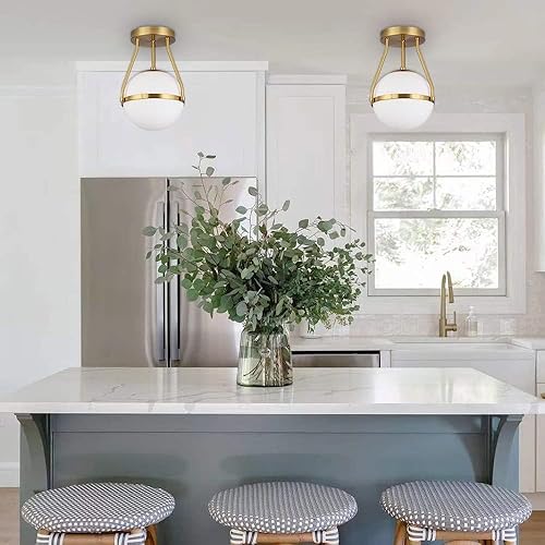 Miniatura 8 de Lámpara de techo de mediados de siglo de 8 pulgadas, moderna lámpara de techo semiempotrada, lámpara de techo con pantalla de vidrio de leche,