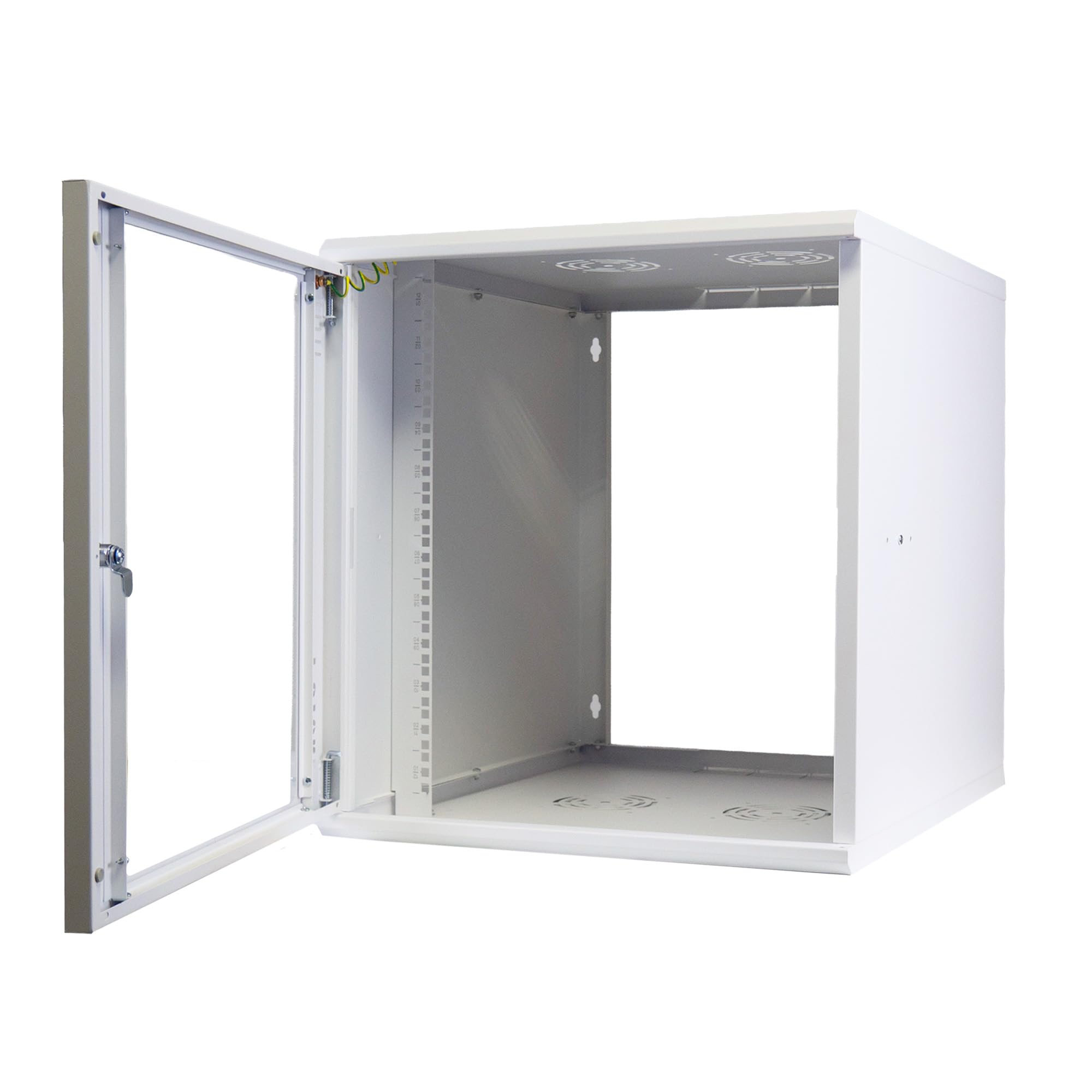 19 Zoll Netzwerkschrank 12 HE Tiefe 600 mm Traglast - 80 kg Weiß RAL 9003 | abschließbare Sichttür, ideal für die Wandmontage geeignet