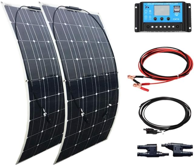 XINPUGUANG 200w Off Grid Solar Kit 2pcs 100w 18v Flexible Solar Panel Monocrystalline PV Module + 20A Controller for Boat Car Motorhome Home Shed 12v Battery Power Charging (200w)