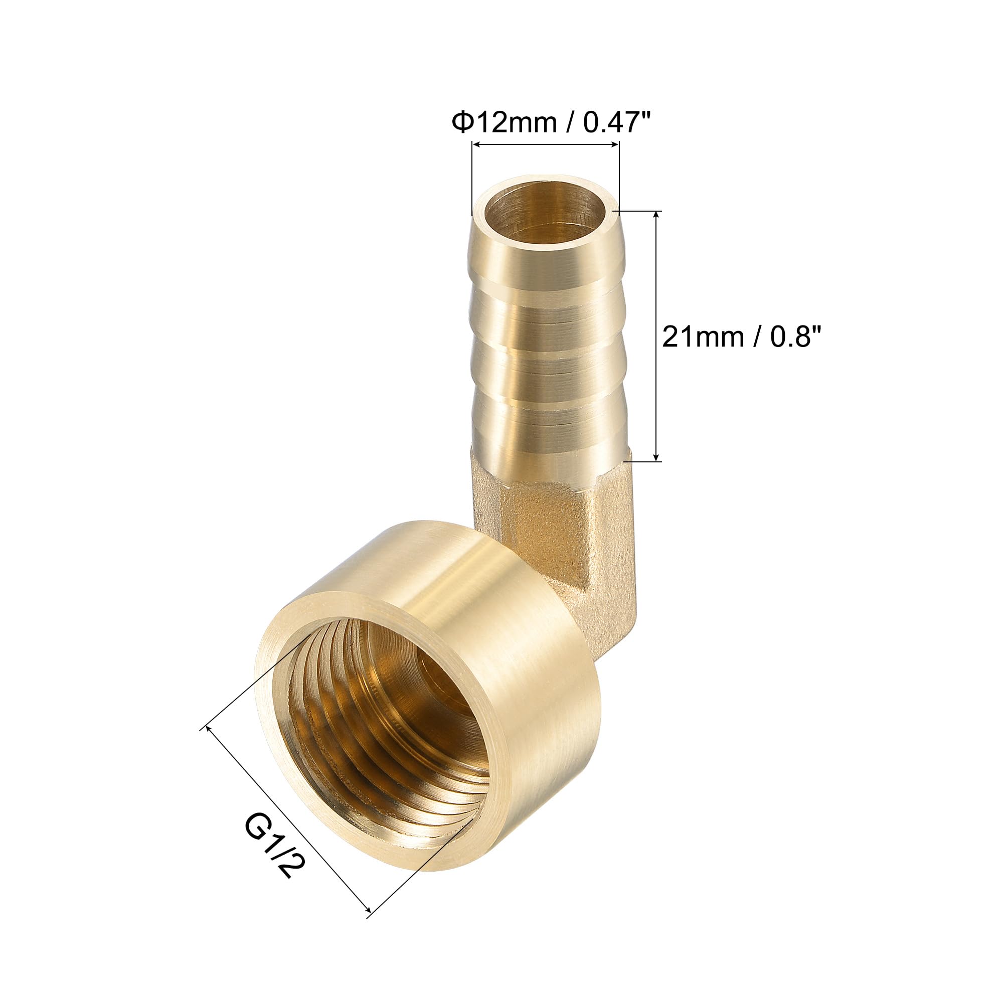 sourcing map Raccord Cannelé Tuyau Laiton Coude 12mm x G1/2 Tuyau Femelle Connecteur Adaptateur pour Eau Carburant Air