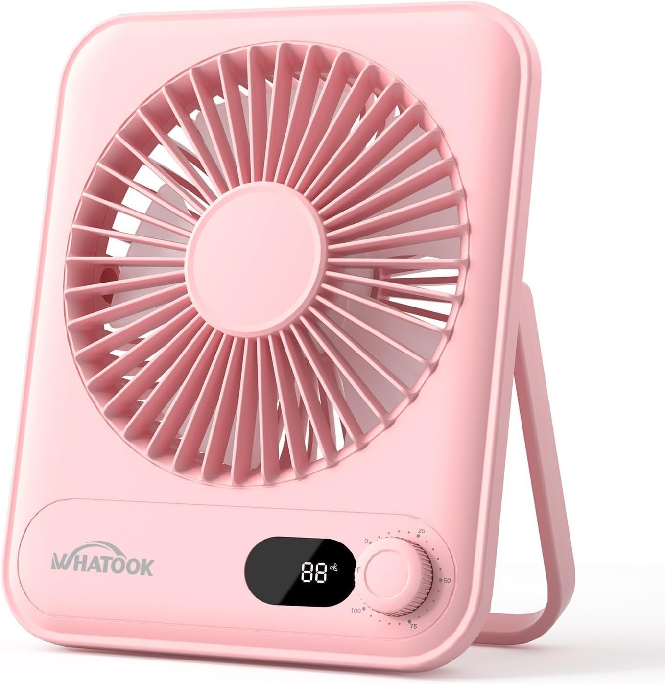 WHATOOK Small Desk Fan Personal Fans: 5000mah 25 Hours Battery Office Quiet Mini Desktop Fan Portable Rechargeable Travel Essentials (Pink, 2000 mAh)