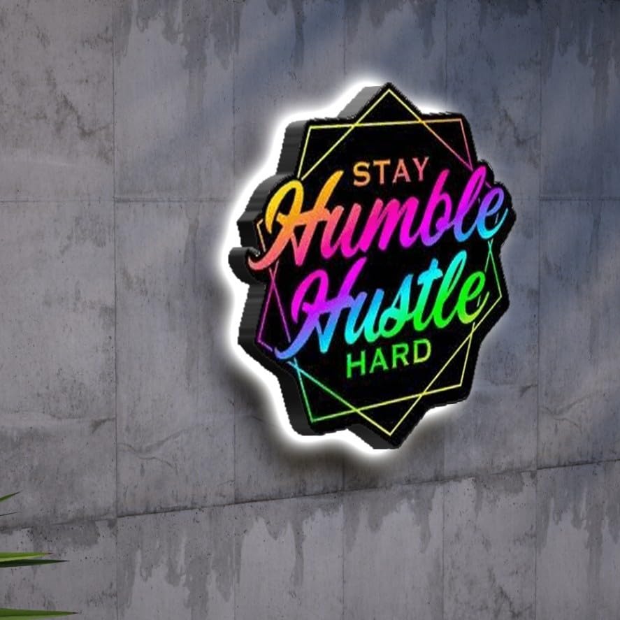 3DSIGN Hustle LED Neon Light Sign – USB Powered Dimmable Motivational Wall Decor for Office, Gym, Man Cave or Party Room – Bold Neon Style Lightbox Display (18 * 18 inches)