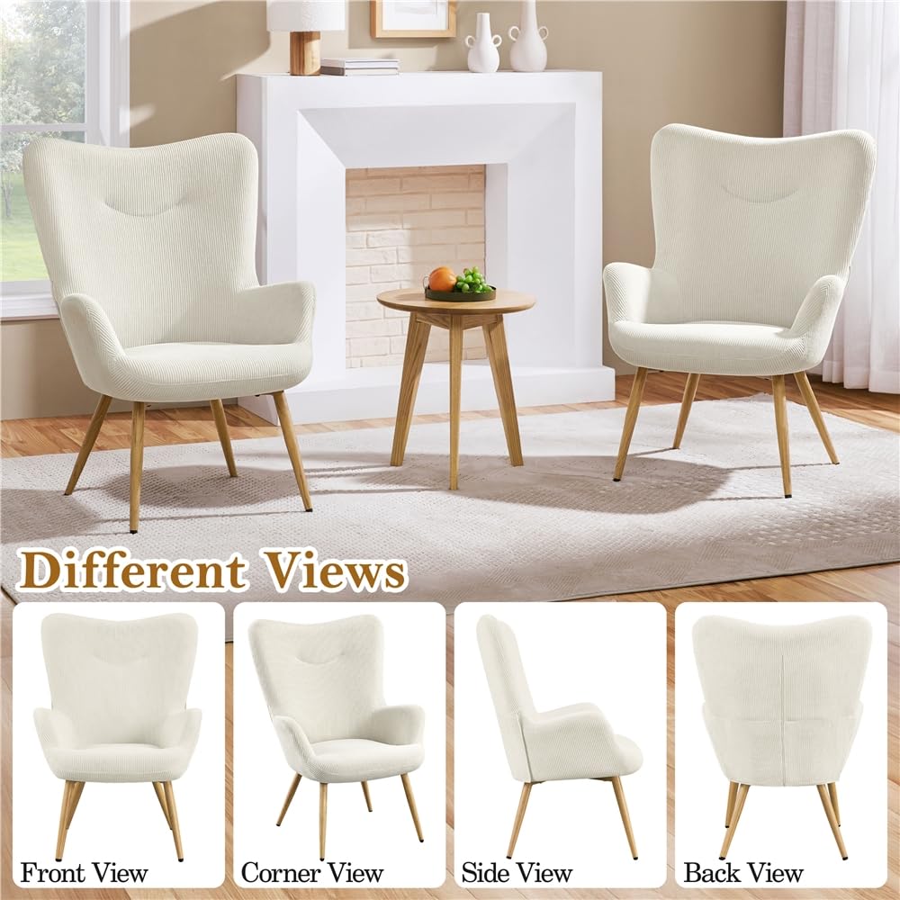Yaheetech Ohrensessel eleganter Armsessel aus Cordstoff mit Klappbarer Rückenlehne Sessel bis belastbar Sessel fürs Wohnzimmer/Schlafzimmer Beige – Bild 7