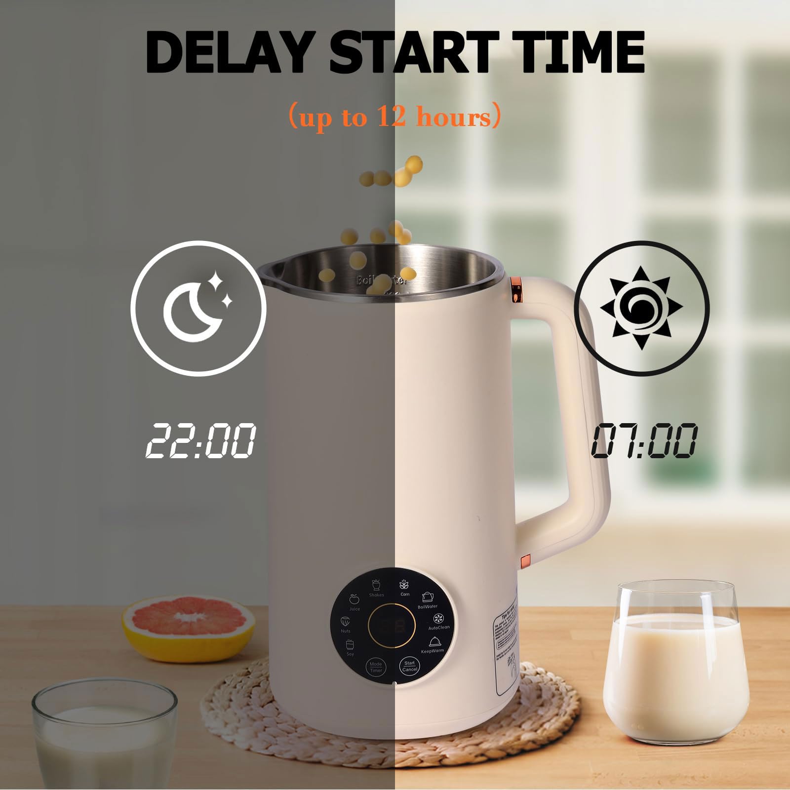 Macchina per latte di soia, 1 l, 8 in 1, a base vegetale, per mandorle, avena, succo, con avvio ritardato, pulizia automatica, mantenimento caldo, acqua bollente