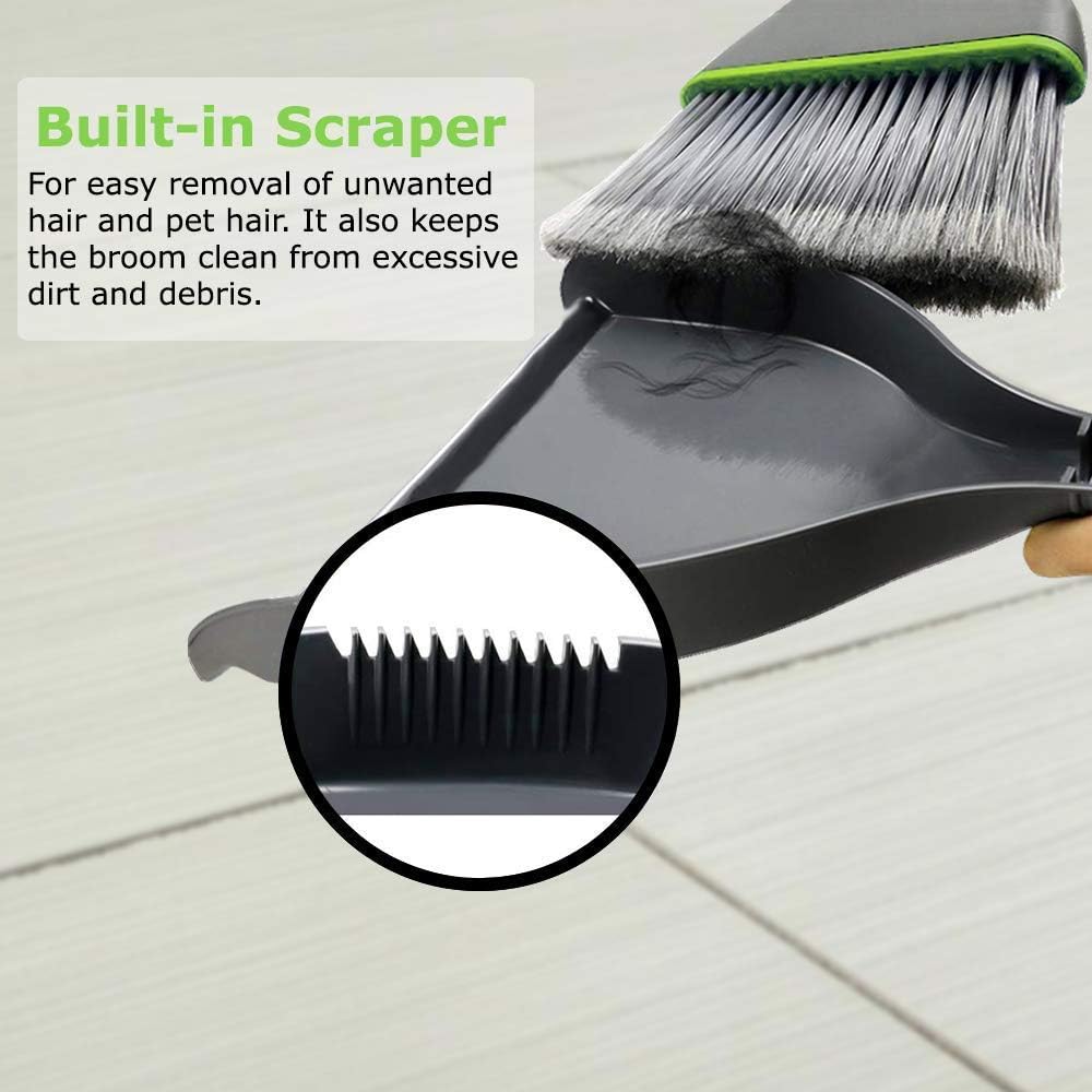 Guay Clean Angled Broom and Dustpan Set with Adjustable Handle - Easy Sweeping for Home Kitchen Office Floor - Collects Dust Dirt Debris - Built-in Broom Comb - Blue : Health & Household