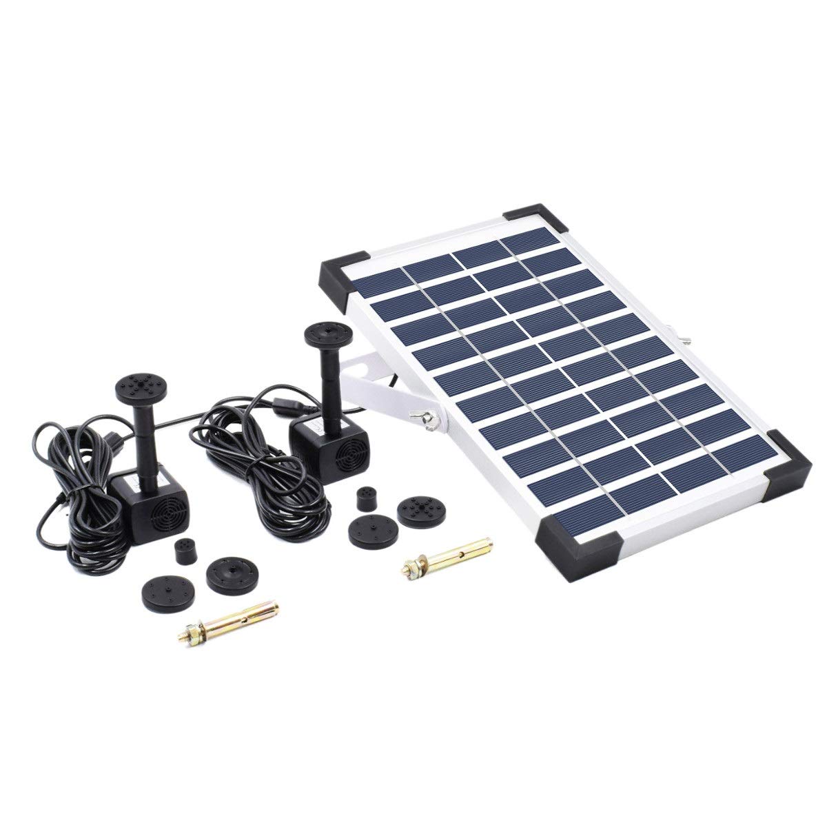 Bomba Agua Panel Energía Solar 5W Solar Bombas para Fuentes, Bomba de Agua Solar Monocristalino Bomba Agua con 8 boquillas Para estanques pequeños, piscinas, acuarios, baños de aves, jardines, 380L/H