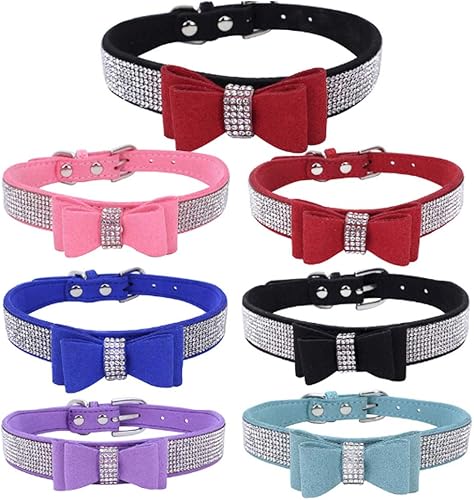 Miniatura 2 de Dogs Kingdom Collar con pajarita de terciopelo para perro y mascota, de 10 a 24 pulgadas de longitud, ajustable, amarillo, XXS