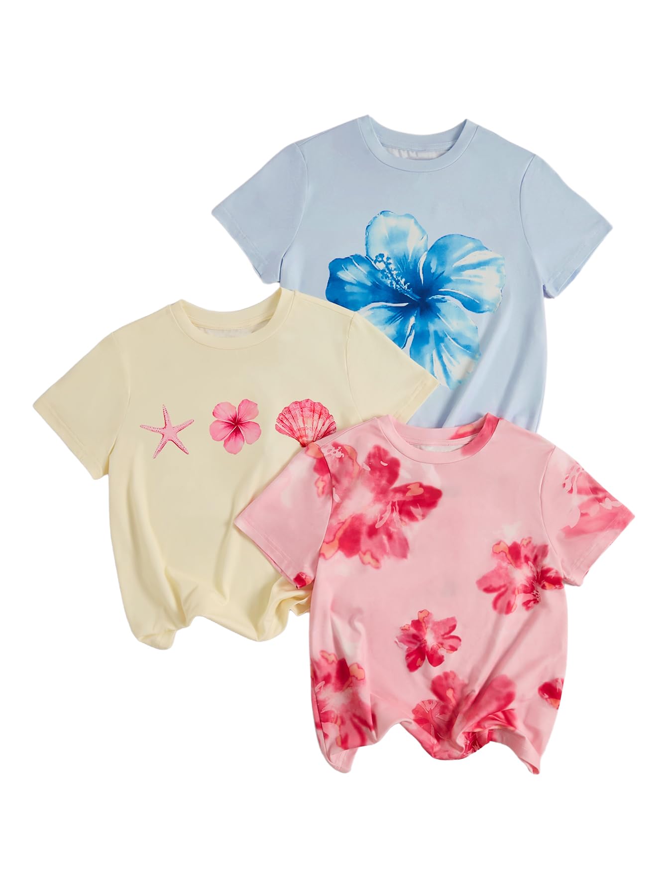 RoseSeek Girl's Shirts 3 Packs Graphic Tees Short Sleeve T Shirt