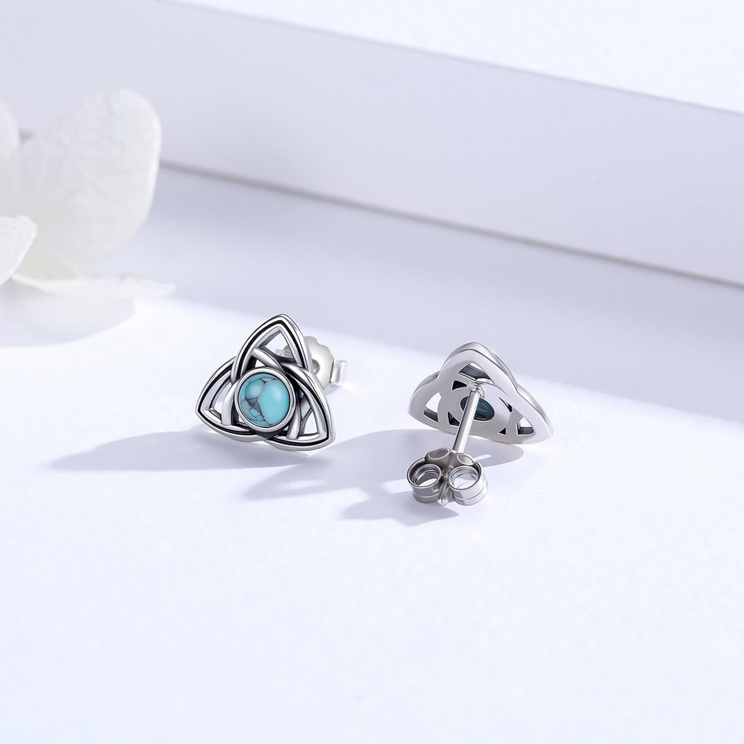 Celtic Earrings 925 Sterling Silver Good Luck Irish Turquoise/Malachite/Moss Agate/Moonstone/Opal Celtic Knot Earrings Hypoallergenic Jewelry Gifts For Women Men - Image 2