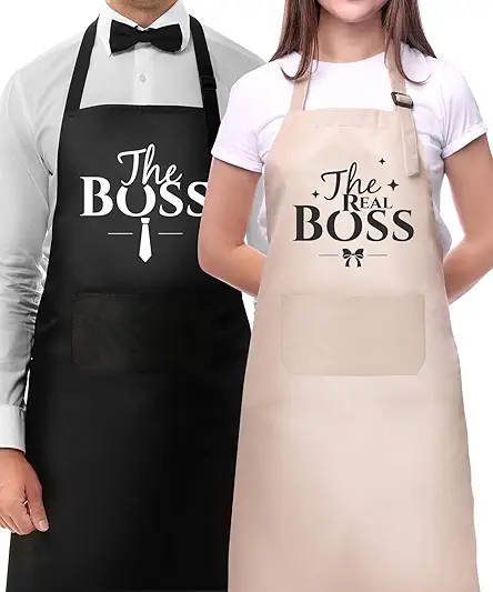 Couple Aprons for Cooking-The Boss The Real Boss...