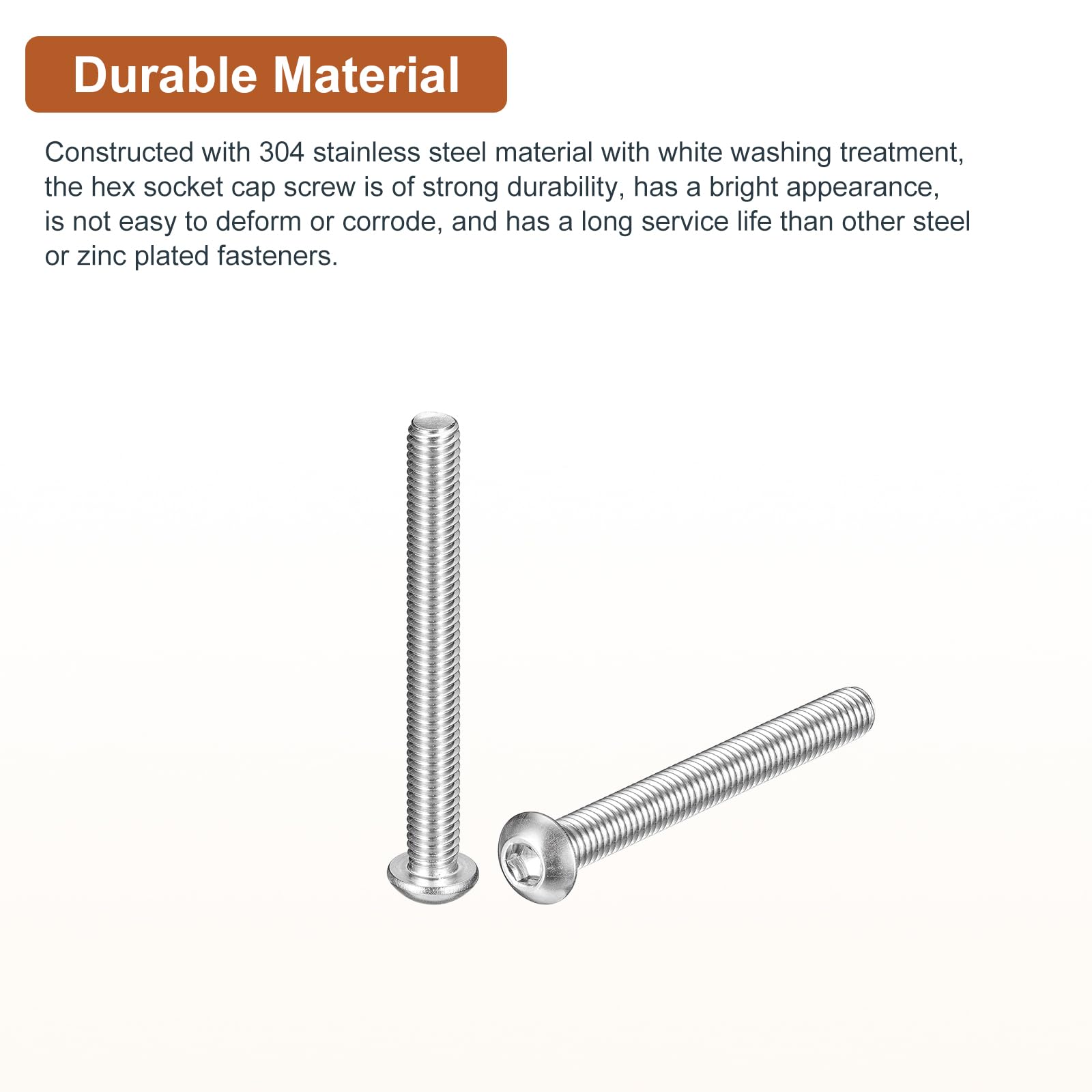DTGN M6-1x55mm Button Head Socket Cap Screws - 10Pack - Good for Machine - 304 Stainless Steel 18/8 - Hex Drive Full Thread Fasteners - Image 3