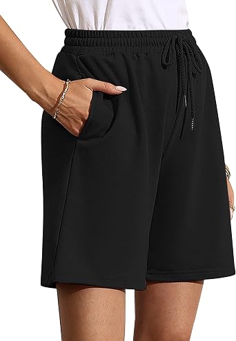 Quenteen Womens Sweat Shorts Bermuda Long Shorts Athletic Casual Loose Shorts Available in Plus Size