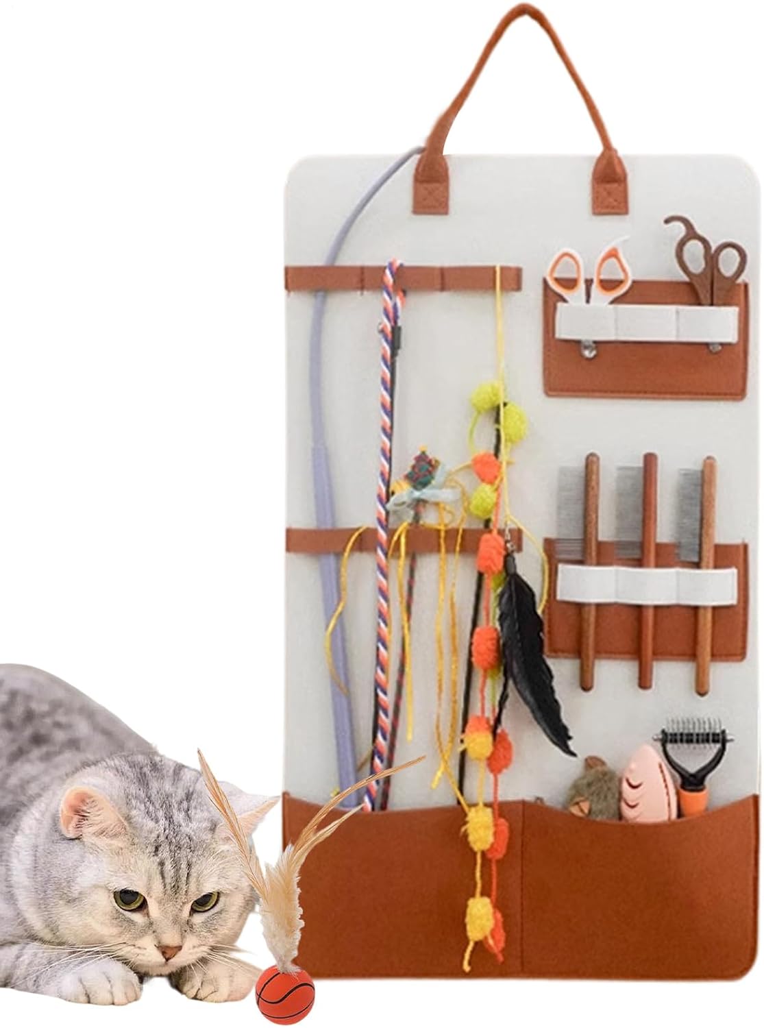 Generisch Cat Organiser, Pets Toy Container, Decorative Teaser Pocket, Wall Hanging Pet Supplies Holder, Kitten Storage Box for Toys, Accessories, Cat Lovers, Play Area, Space Saver