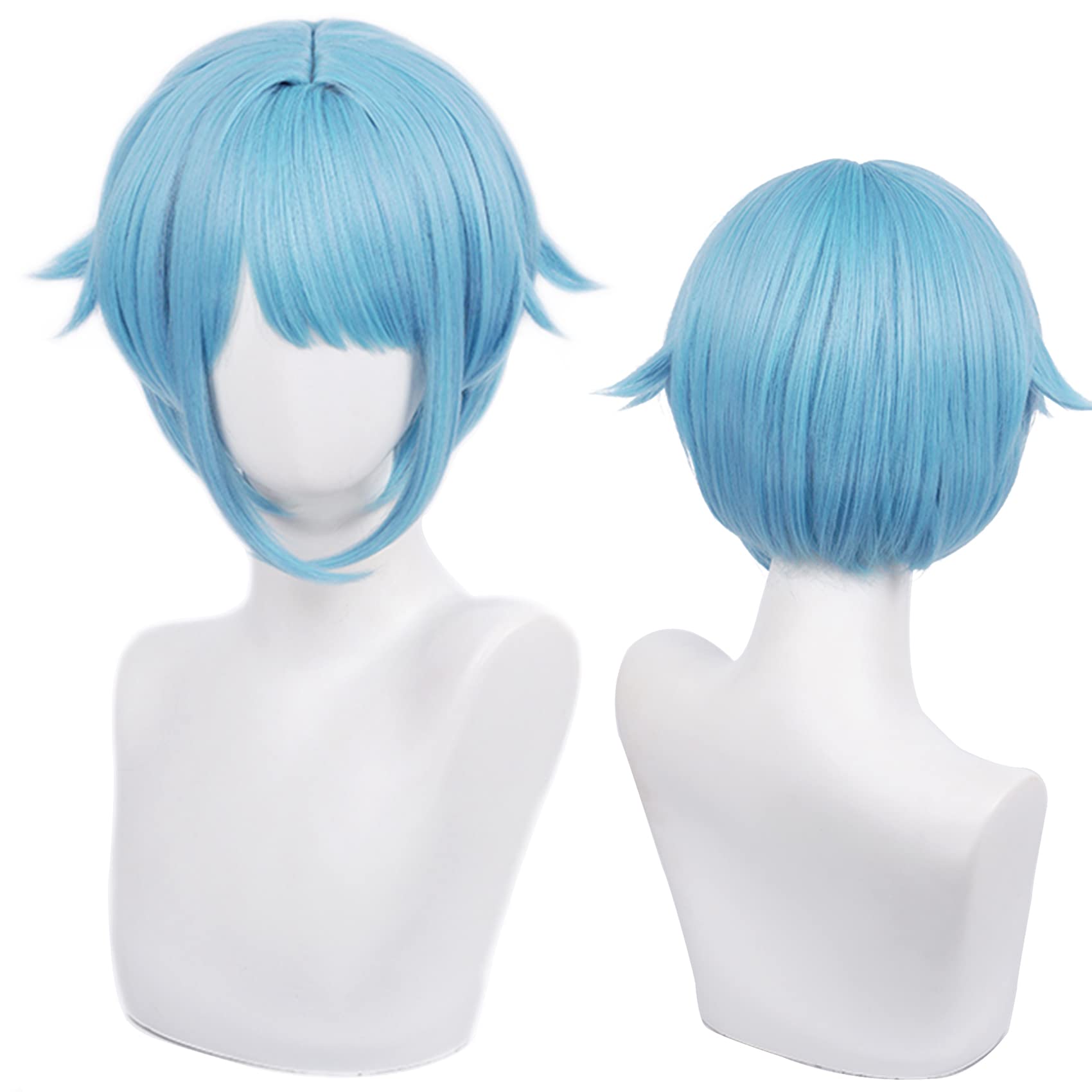 Sky Blue Cosplay Wig for Anime with Short Curly Heat Resistant Fiber Synthetic for Halloween, Comic Con, Cosplay Show Wigs