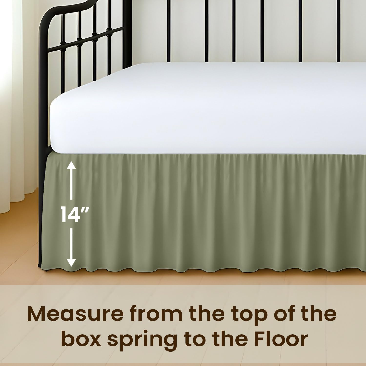 SGI Bedding 14 inch Drop Ruffled Day Bed Skirt Twin Size - 3-Sided Gathered Dust Ruffle with Classic Ruffle Styling, Platform Style, Split Corners, Wrinkle-Resistant Microfiber - Sage