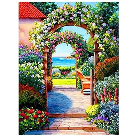 Round Full Drill Diamond DIY Paintings Garden Scenery Crystal Rhinestone Embroidery Diamond DIY Paintings Cover