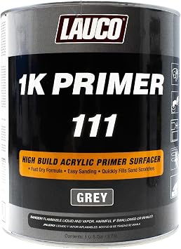 LAUCO 1K High Build Grey Acrylic Primer Surfacer Fast Drying, Easy Sanding, Excellent Adhesion for Metal, Steel, and Body Filler Automotive & Industrial Use, 1 Gallon