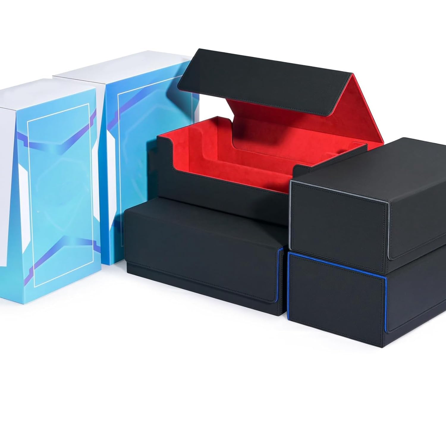 Scatola Porta Carte per Carte Collezionabili, Porta Carte con Chiusura Magnetica per Mazzo con Caricamento Laterale Superiore Scatola per Carte da Gioco Nero + Blu Resistente