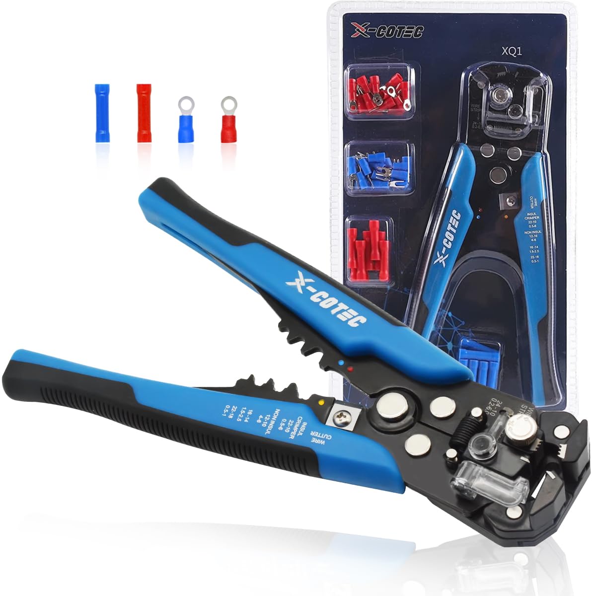 X-cotecWire Stripper and Crimping Tool, Automatic Wire Stripper, 3-in-1 Wire Stripper, Stripping Tool, Cutting Pliers, Cable Stripping Tool, Wire Cutter, with 60 Pieces Connectors