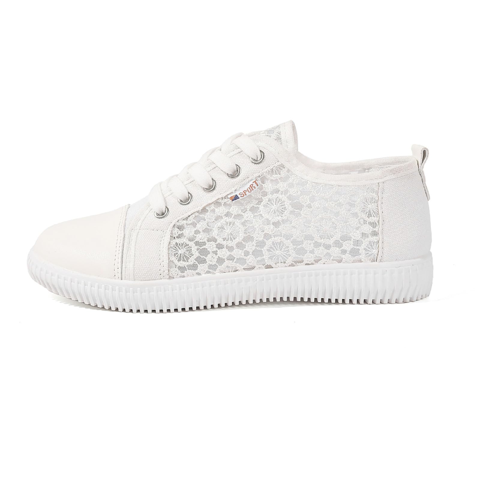 Générique Basket Toile Femme Été Confortables Tennis Toile Femme en Maille Aérée & Dentelle - Chaussures Plates Confort à Lacets Antidérapant - Baskets Décontractées Respirantes pour Randonnée Légère