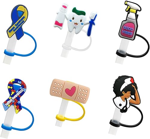 6 fundas de pajita, cubiertas de silicona para pajillas, tapas de paja para vasos, puntas de popote a prueba de salpicaduras, reutilizables, a