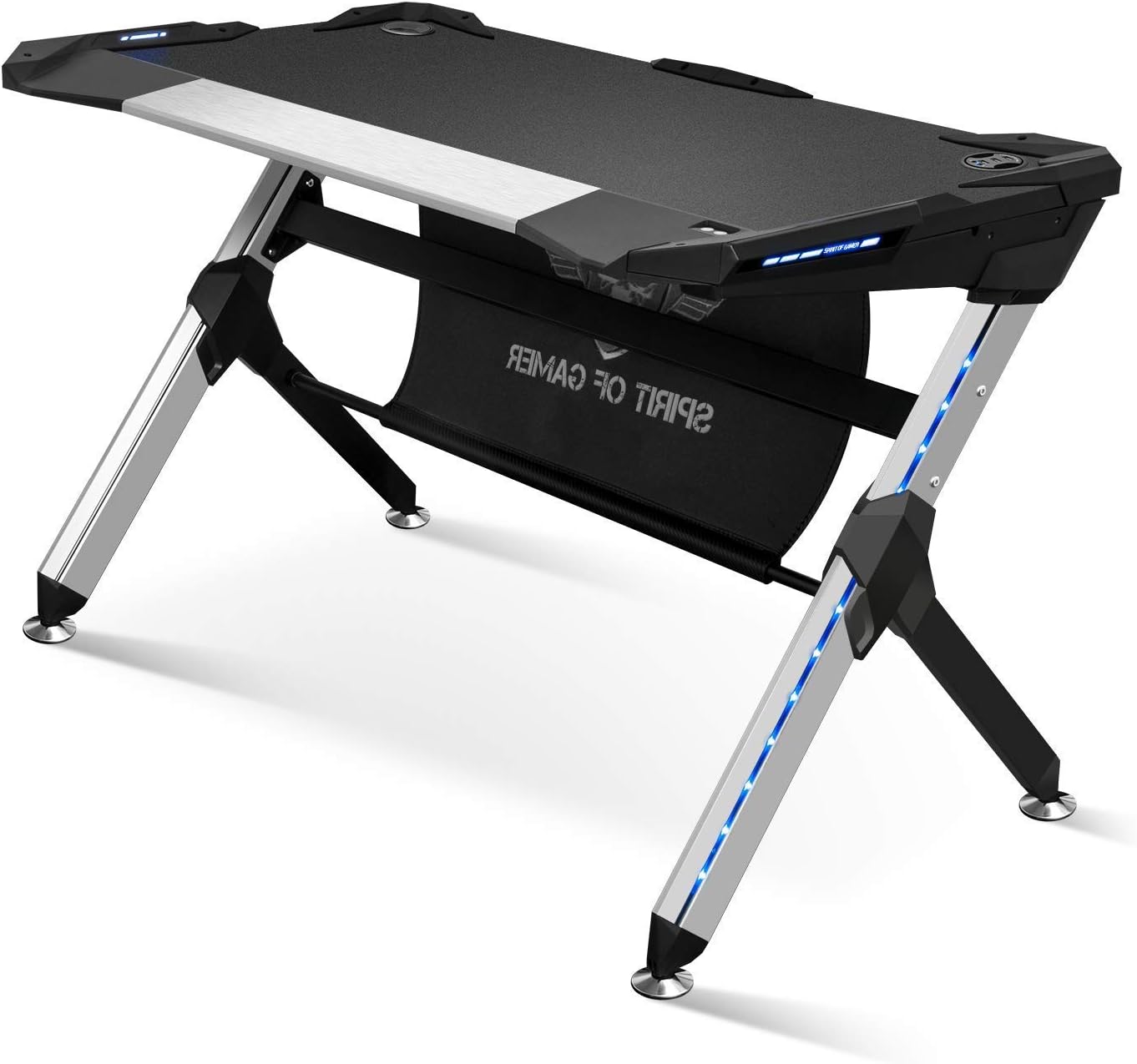 MESA GAMING SPIRIT OF GAMER HEADQUARTER 500 - TABLERO MADERA MACIZA - ILUMINACIÃ“N LED 7 COLORES - PATAS METAL - 2 PUERTOS USB