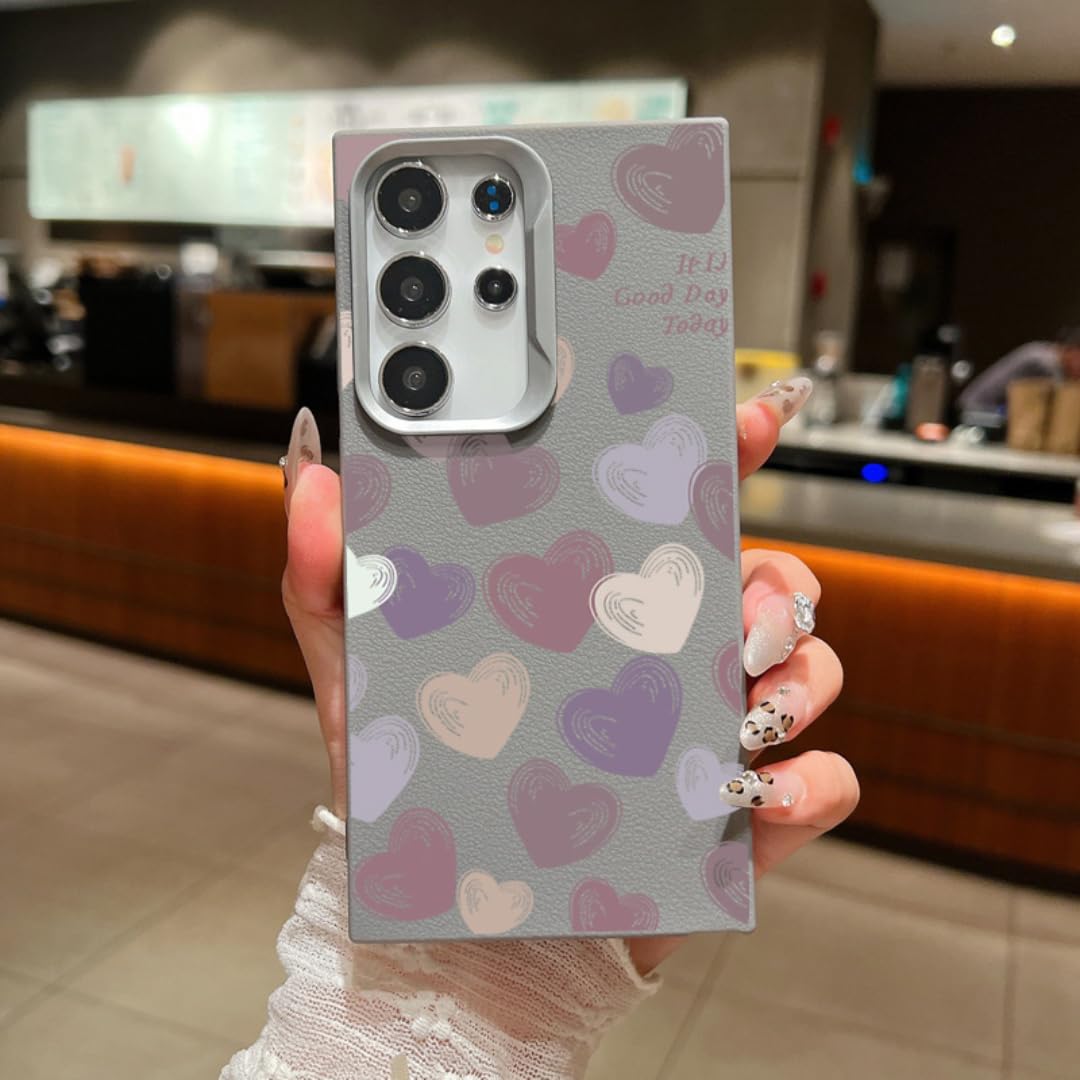 Coque Samsung Galaxy A55 en cuir gris motif cœur protection TPU chic - 8