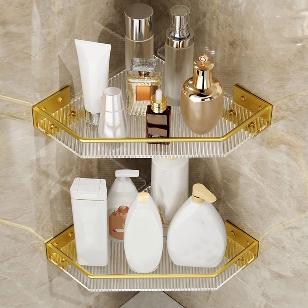 BAHELS Corner Shower Caddy Acrylic Corner Bathroom Shelf Kitchen Organizer Shelves Wall-Mounted Storage Bracket Bathroom Accessories Shower Organizer