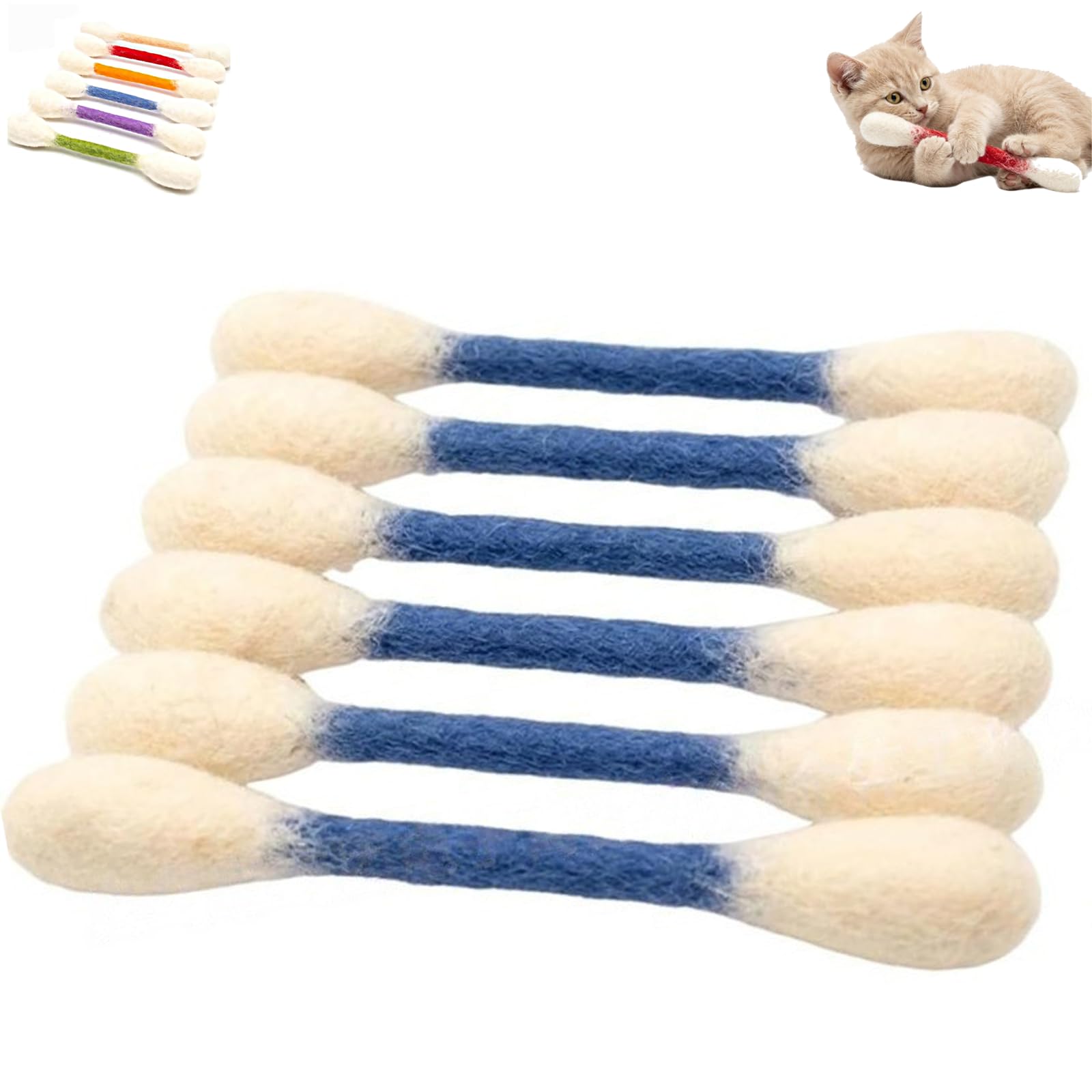 Swabs Cat Toy with Catnip,6 Pack Cotton Swab Cat Toy,Giant Interactive Felt Kitty Kick Sticks,for Boredom Durable Dental Teething Ropes,Play Lover Gift Accessories (blue)