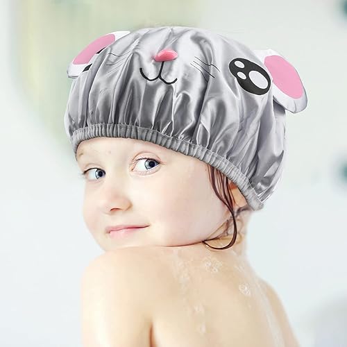 Miniatura 5 de FirstKitchen Gorro de ducha para niños, 2 piezas, bonito gorro de ducha con doble capa, gorro de ducha para niños y niñas con animales de dibujos