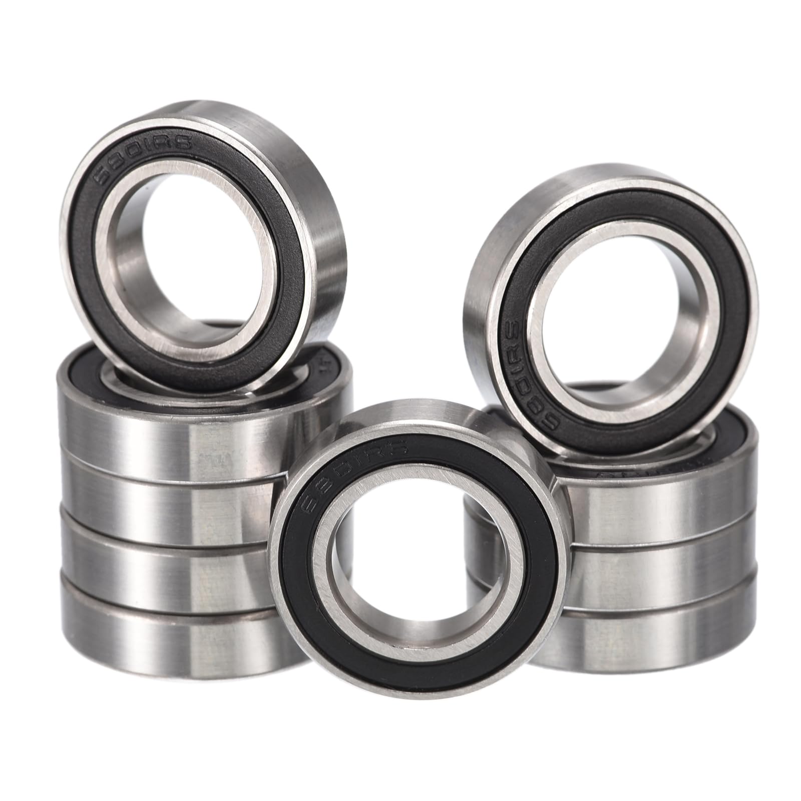6801-2RS Deep Groove Ball Bearings, ID 12mm x OD 21mm x Width 5mm Double Rubber Sealed Ball Bearing Pre-Lubricated Chrome Steel Z2 Lever 10pcs