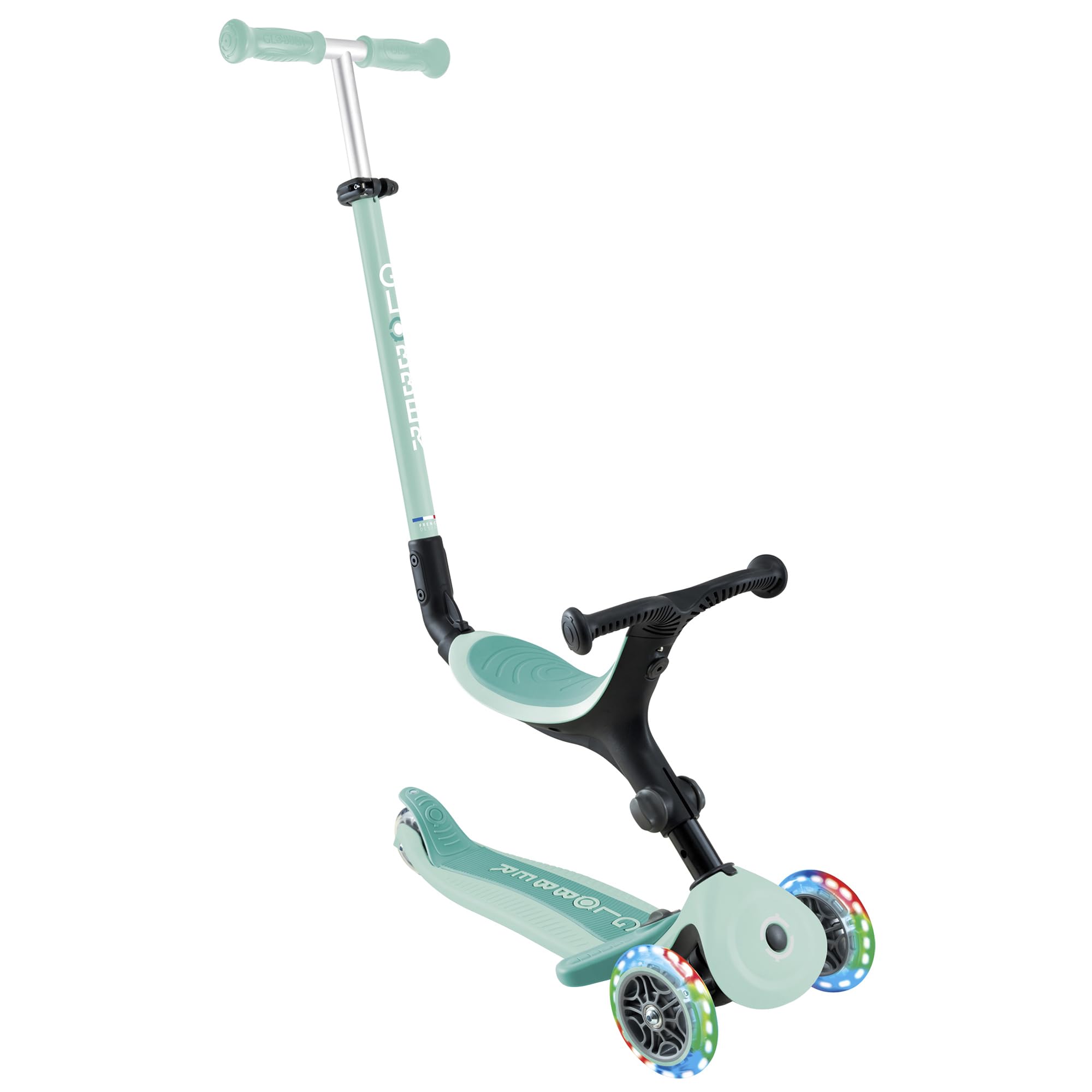 Globber GO UP Active Luces, Patinete evolutivo de 3 Ruedas con Luces para niños de 15 Meses a 9 años, Verde Menta