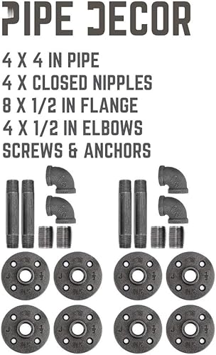 Miniatura 9 de PIPE DECOR Soportes industriales para estantes de tubería, 4 pulgadas, paquete de 4  Accesorios flotantes de doble brida montados en la pared, juego