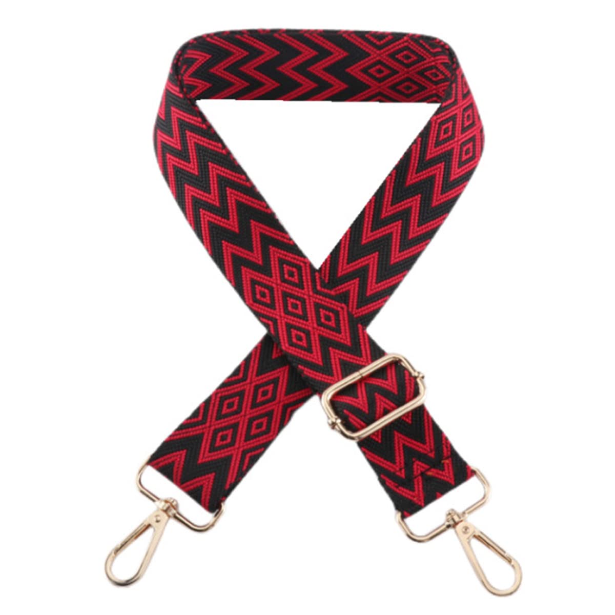 1pc Extendable Zigzags Jacquard Bag Strap with Clasps Geometric Webbing Belt for Shoulder Crossbag Messenger Bag Replacement (Red Black)