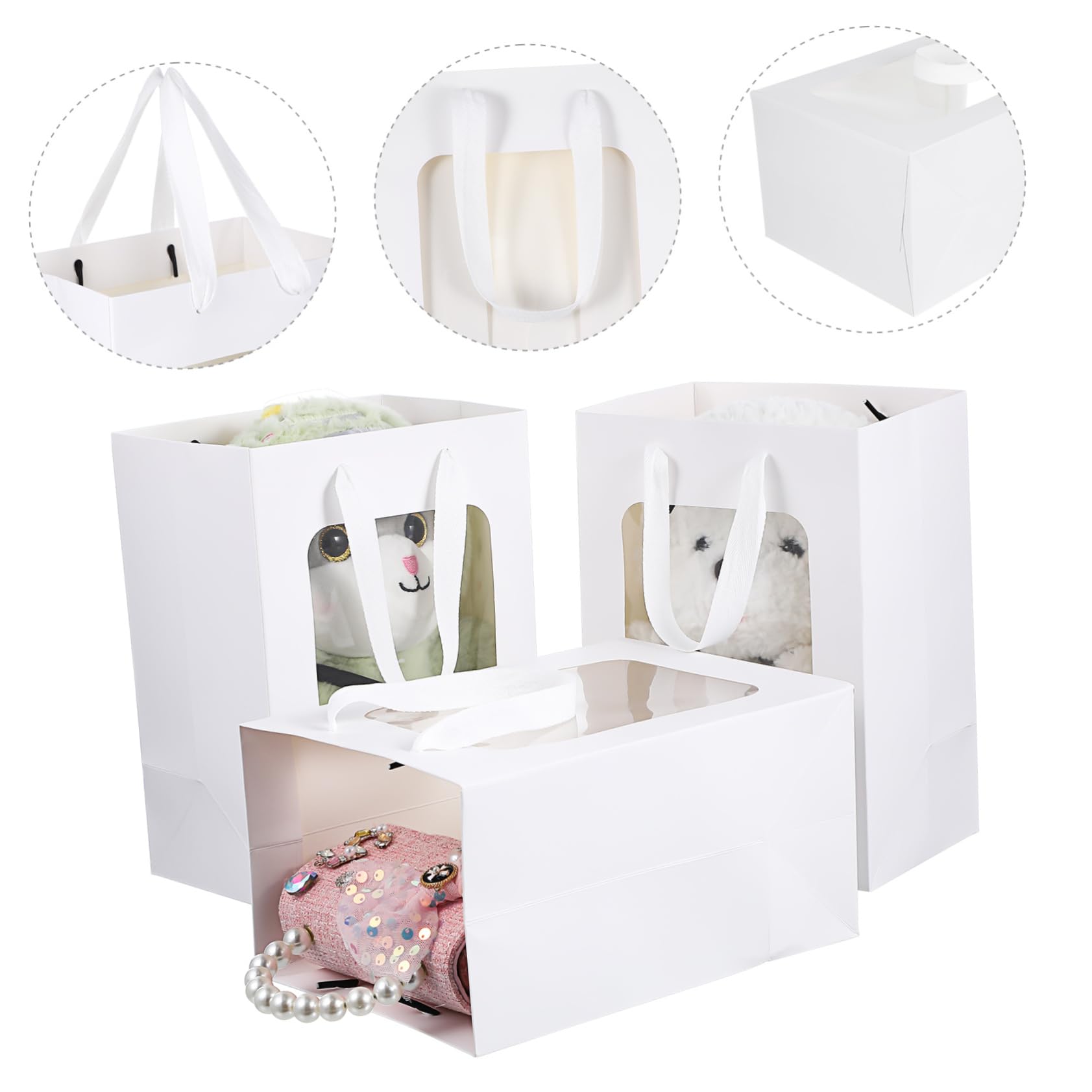 Buste Regalo in Carta Bianca Finestra Trasparente, 20 Pezzi | Manici Doppi, Linea Semplice ed , Finitura Pulita, Stile Stylish per Confezioni Coordinate