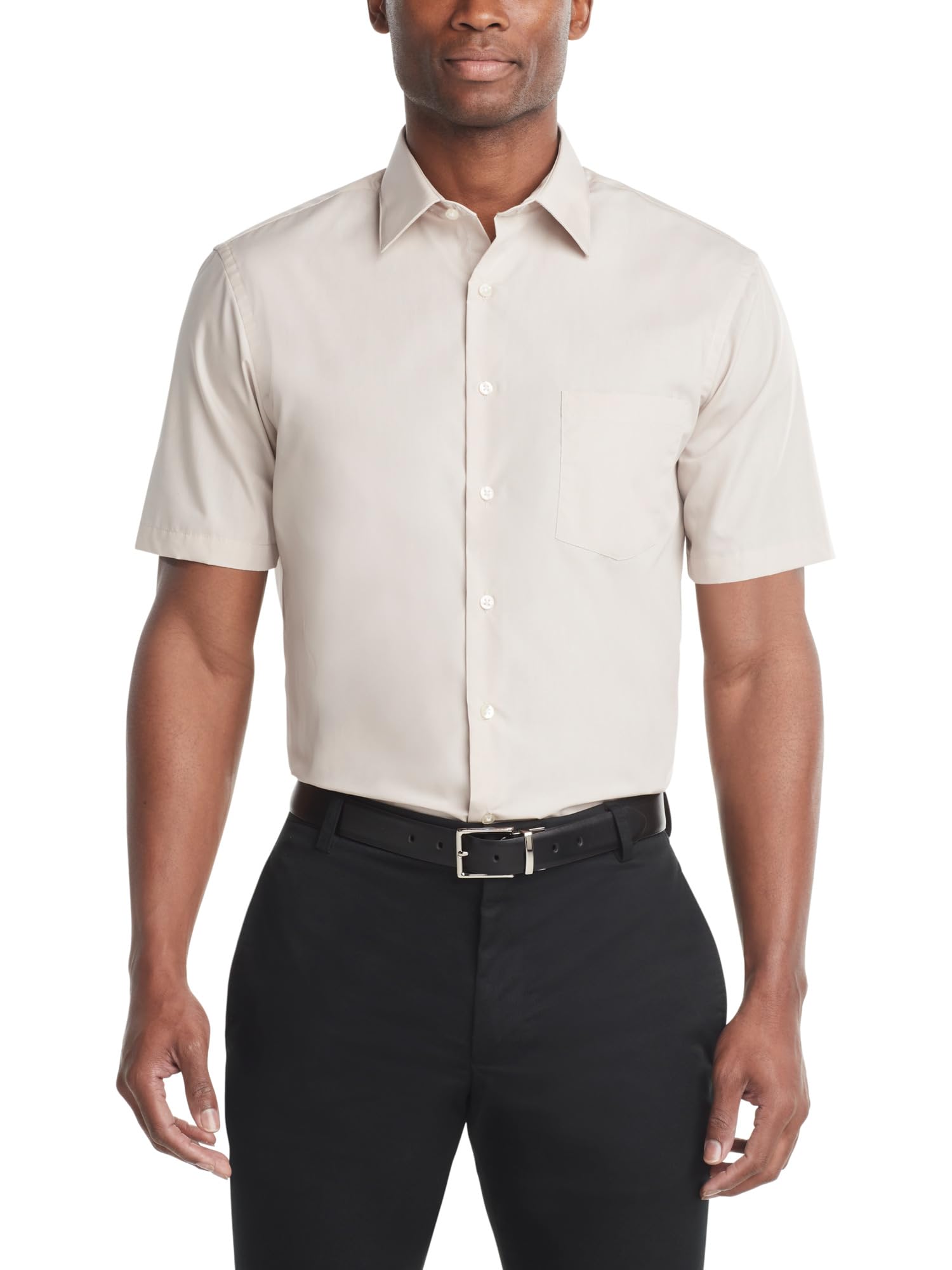 Men's Short Sleeve Dress Shirt Regular Fit Poplin Solid