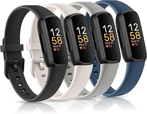 Paquete de 4 correas deportivas compatibles con Fitbit Inspire 3 Band para mujeres y hombres, correas de silicona suave de repuesto para Fitbit