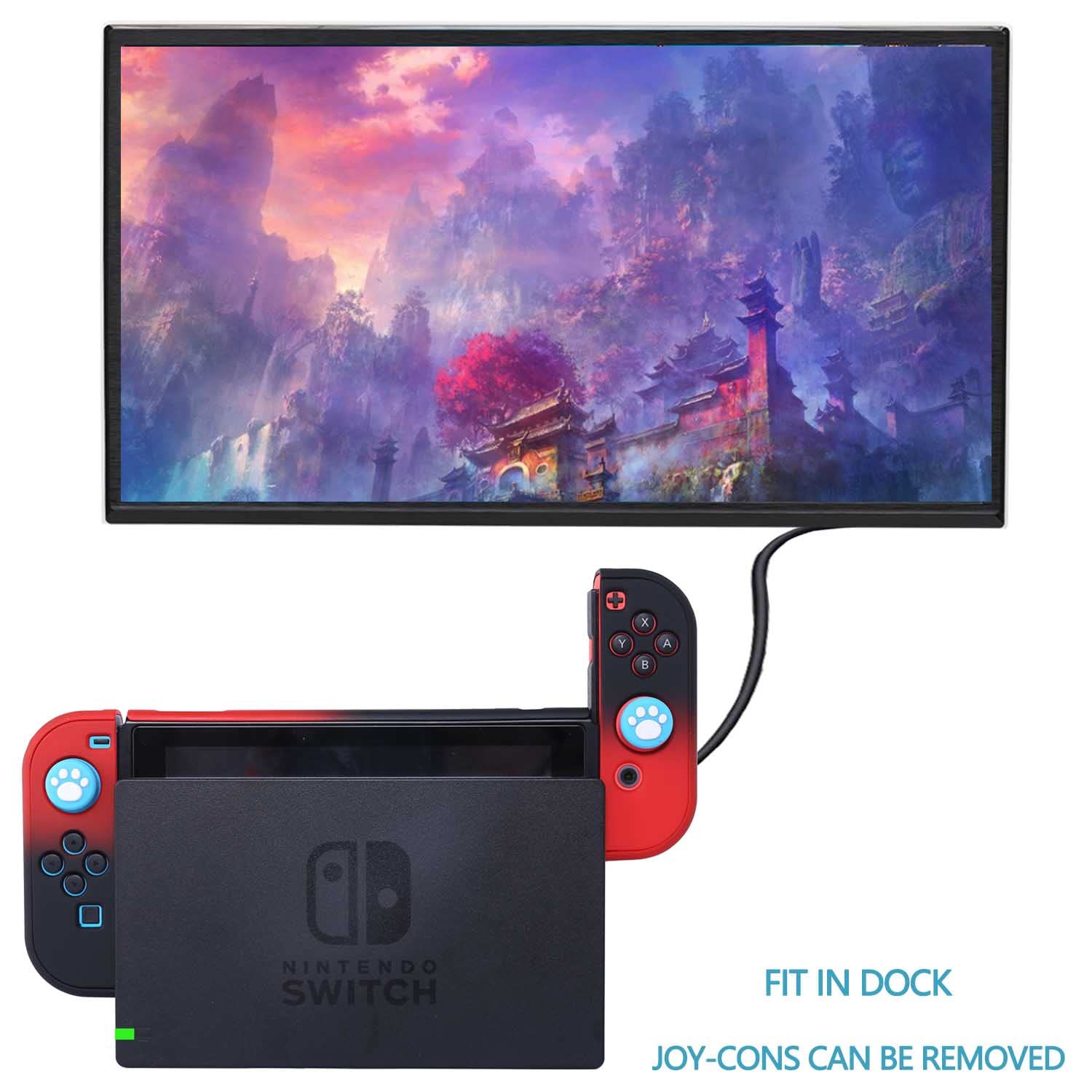 Comcool Étui de protection 3 en 1 pour Nintendo Switch et manette Joy-Con, avec film protecteur d'écran Rouge et noir
