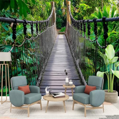 Fotomurales Papel pintado Puente Colgante De Cuerda tejido no tejido papel pintado Verde Amarillo Oscuro papel pintado mural Decoración de Pared decorativos 250 x 175 cm