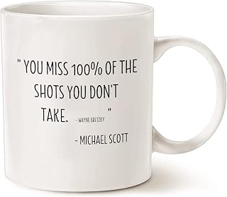You Miss 100% of The Shots You Don't Take, Michael Scott Quotes, 11 Ounces Funny Coffee Mug, Birthday Present Coworker Family Friend White 11oz Ceramic Tea Cup