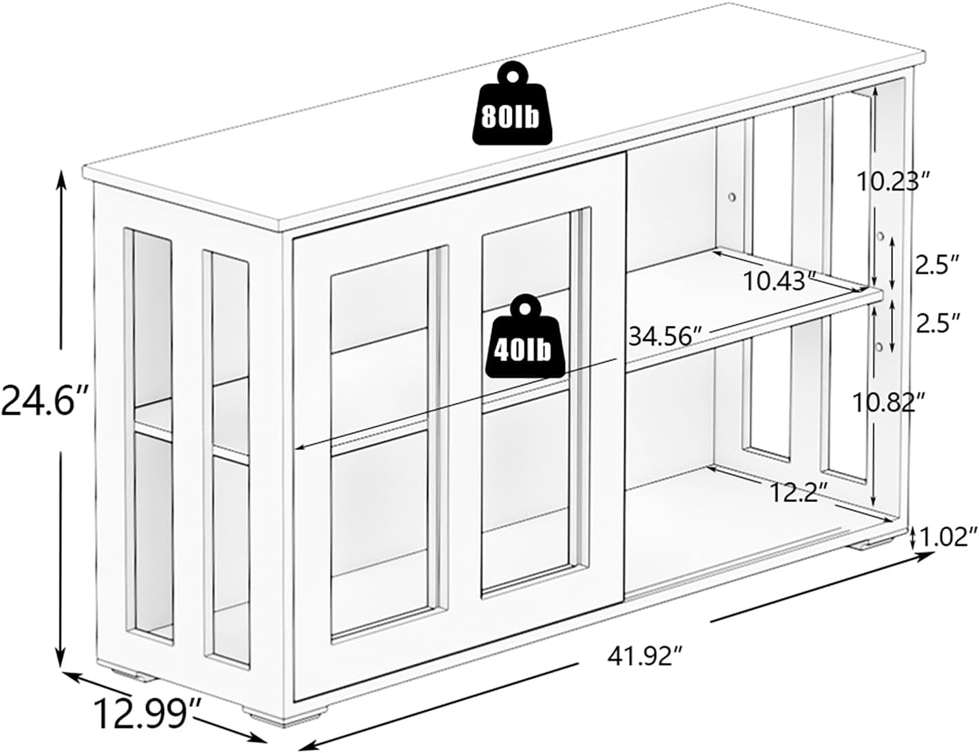 Kitchen Cabinet Pantry Buffet Storage Cabinet Stackable Coffee Bar with Glass Door Credenza Console Table for Dining Living Room(White)
