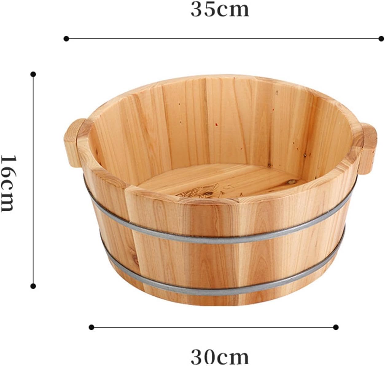 Generic Wooden Foot Bath Basin, Wooden Foot Tub, Bucket with Handle, Barrel, Foot Bath Bucket, Soothing Surface, Foot Bath, 16x36cm A.
