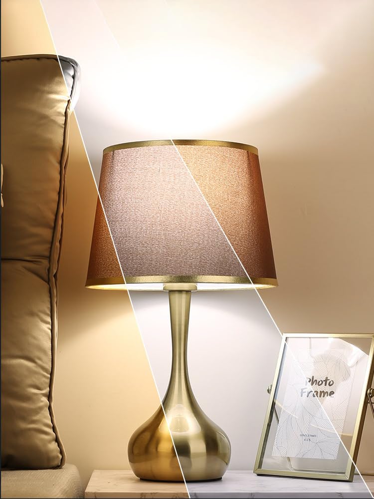 XINYASEE Lampe de chevet en tissu, abat-jour avec interrupteur, design chic lumière du jour, lampe de table moderne, rouge doré, 25x42 cm E27 Lampes de table (Rouge)