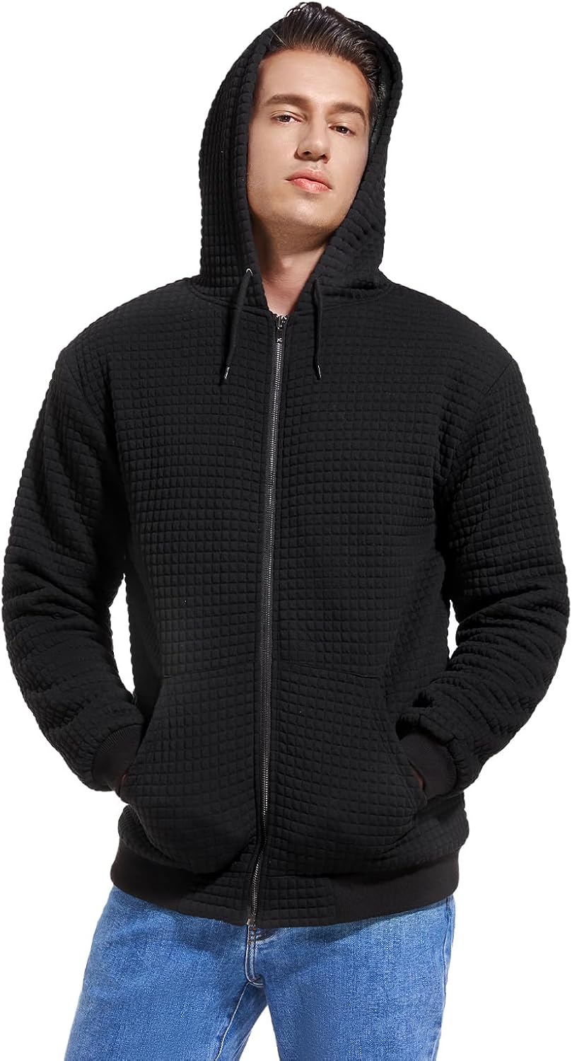 Fozexi Men's Sherpa-Lined Full-Zip Hooded Fleece Sweatshirt Black Small - Image 4