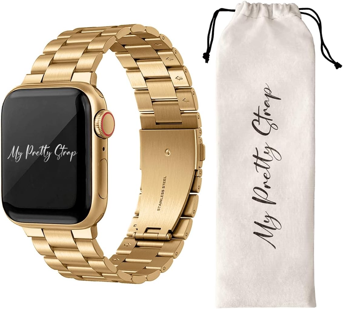 My Pretty Strap- Compatible Apple Watch Band - Stainless Steel iWatch Strap for Women- Adjustable Strap (5.1" - 6.8") - Series 1-11, SE & Ultra (38/40 41/42/44/45/49) - Gold, Rose Gold, Silver, Black- Classic